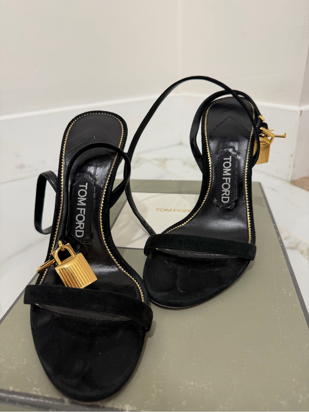 Tom Ford Black Suede Padlock Sandals Size 36